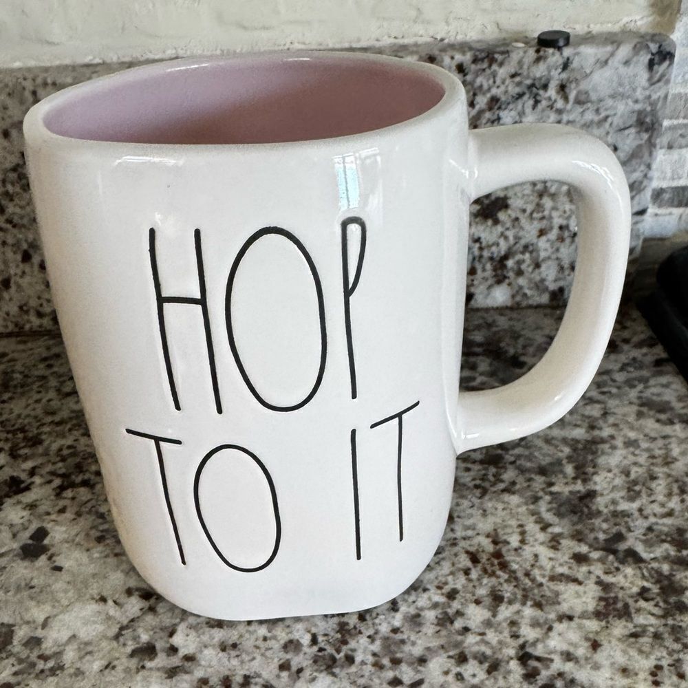 🐰“Hop to It” White Mug with Pink Interior Rae Dunn By Magenta NEW - Picture 4 of 4